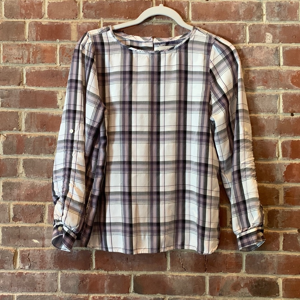✅ CLOSET CLOSING SOON LOFT Plaid Button Down Shirt - Purple and White